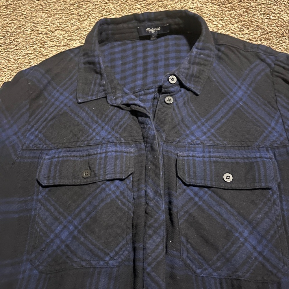 Madewell Women's Lumberjack Chic Relaxed Blue Flannel Daywalk Shirt Dress - Picture 3 of 8